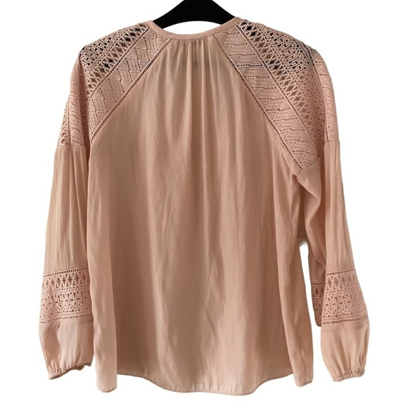 Ramy Brook Winnie Crochet Lace Embroidered Peasant Blouse Blush Pink - Picture 2 of 10